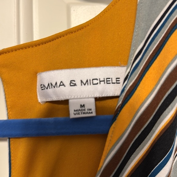 Emma & Michele Gold Gray Brown Black Brown Striped Belted Jumpsuit Sz Medium - Picture 4 of 9